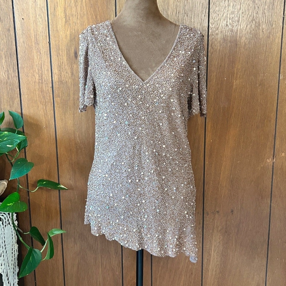 Vintage Adrianna Papell‎ Boutique Beaded Sequin Asymmetrical Hem Top